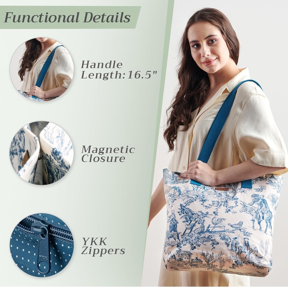 Maison d' Hermine Toile Tote Bag, Blue/White, NWT - Picture 5 of 10
